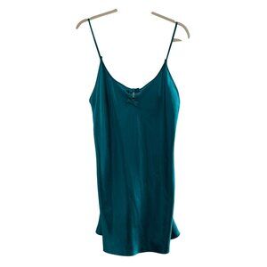 Vtg California Dynasty Satin Chemise Nightgown Adjustable Spaghetti Straps Teal